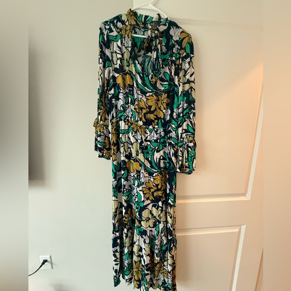 ECI Green Black White Floral Maxi Dress with Gold Accents - Picture 2 of 14